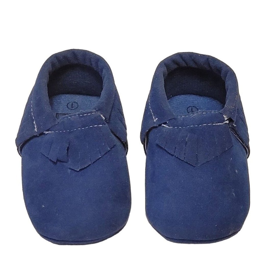 Romirus Blue Moccasins infant Toddler Baby Crib Shoe Size 1